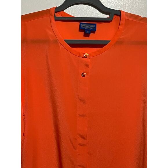 Pendleton Blouse Women's Size 14 Orange Swifty Button Front Long Sleeve - Picture 2 of 6